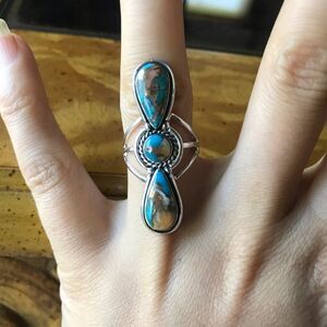 Spiny Turquoise Sterling Silver Ring Size 7